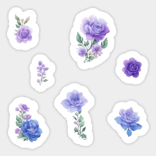 Nature's Symphony Roses - Delicate Purple and Blue Watercolor Flowers Pack Sticker